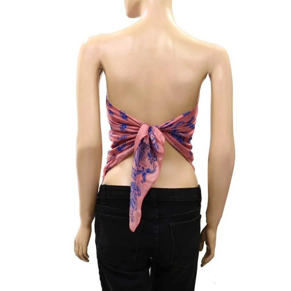 Free People So Silk Printed Bandana Scarf Tube Top Belt Floral Paisley Wrap OS